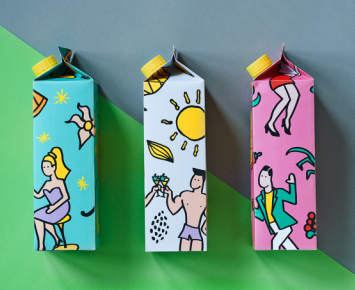 果汁飲料包裝設計,繪出了三組創意插畫,插畫吸取了波普藝術的風格特色
